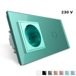 Gniazdo 230V 16A z zieloną ramką szklaną i włącznikiem dotykowym (VL-C701EU-68) LIVOLO