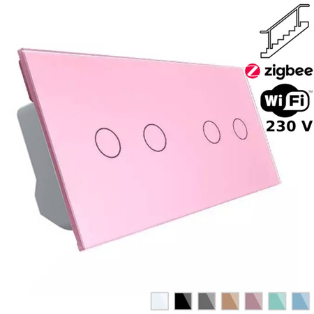Włącznik dotykowy schodowy 2 + 2 EC Wi-Fi w kolorze różowym (VL-C7022SEC-67) Livolo