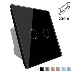 Włącznik dotykowy podwójny schodowy z czarnym panelem szklanym (VL-C702S-62) LIVOLO